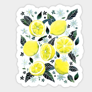 Watercolor Lemons Pattern - Blue Sticker